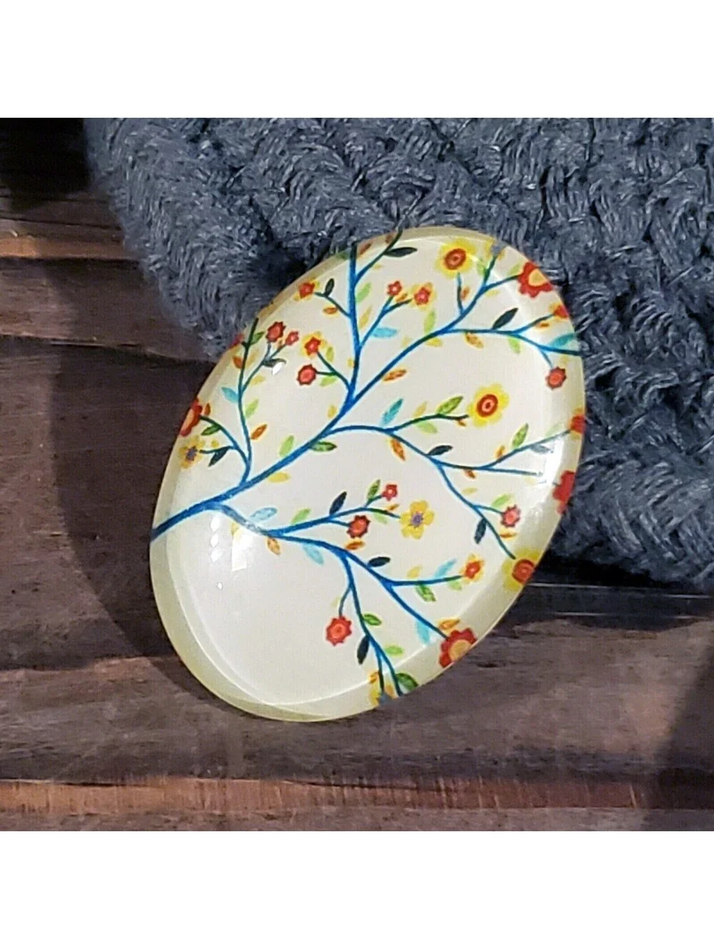 Handmade Tree of Life 40x30mm Oval Tempered Glass Cabochon 6939-M